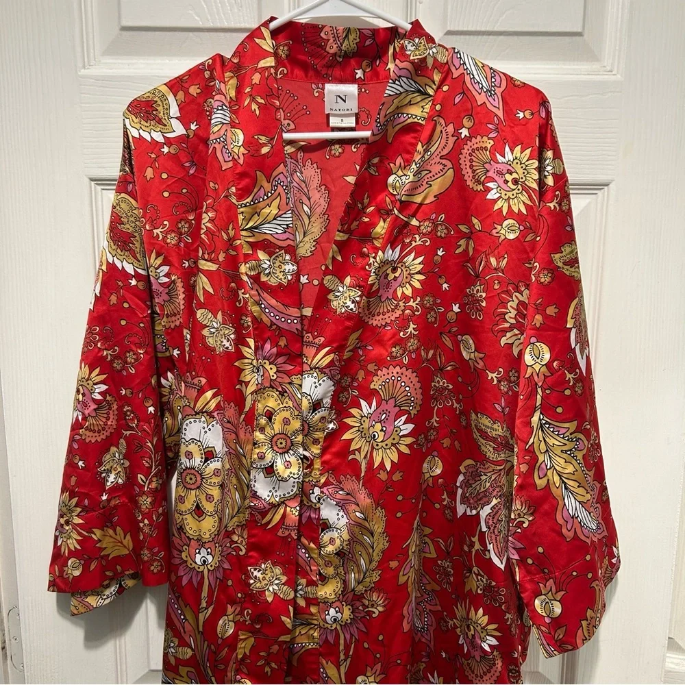 Natori Robe Long Floral Cherry Blossom Kimono Lingerie Pockets Artsy - Picture 11 of 11